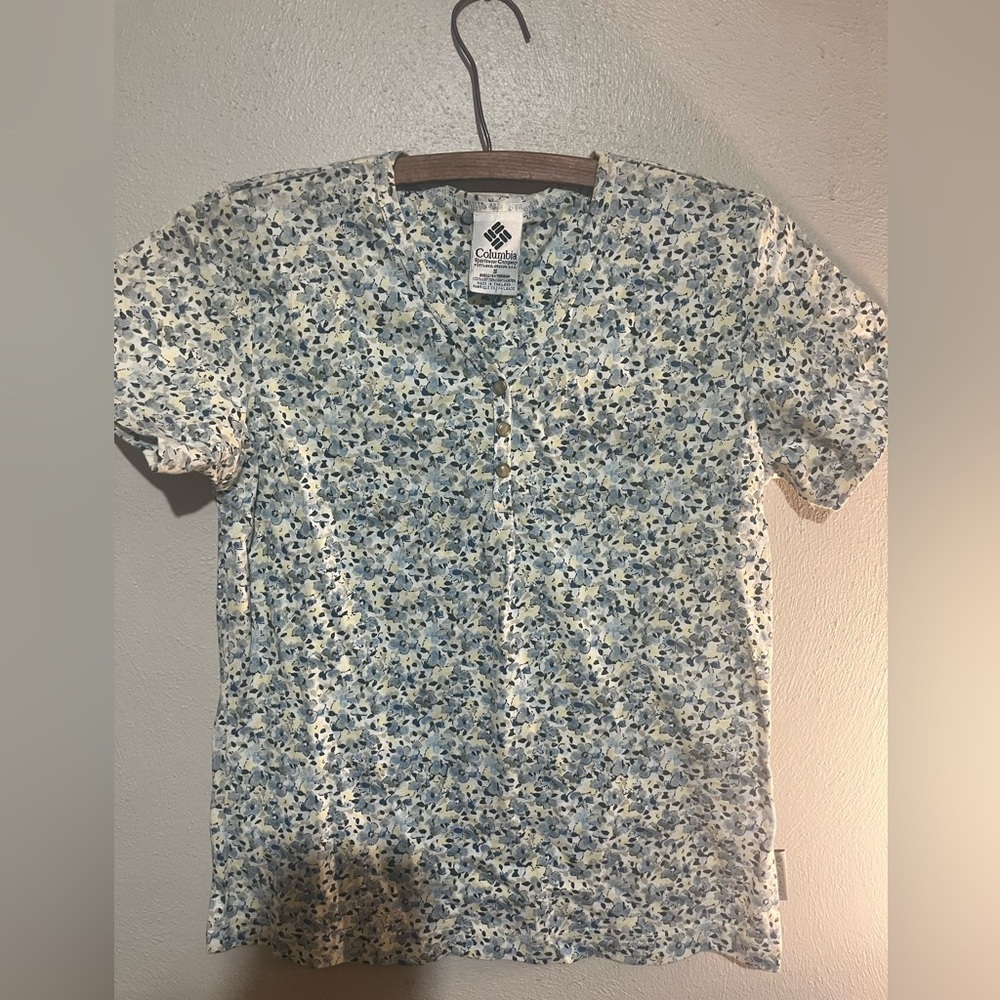 Columbia Blue and White Floral Blouse